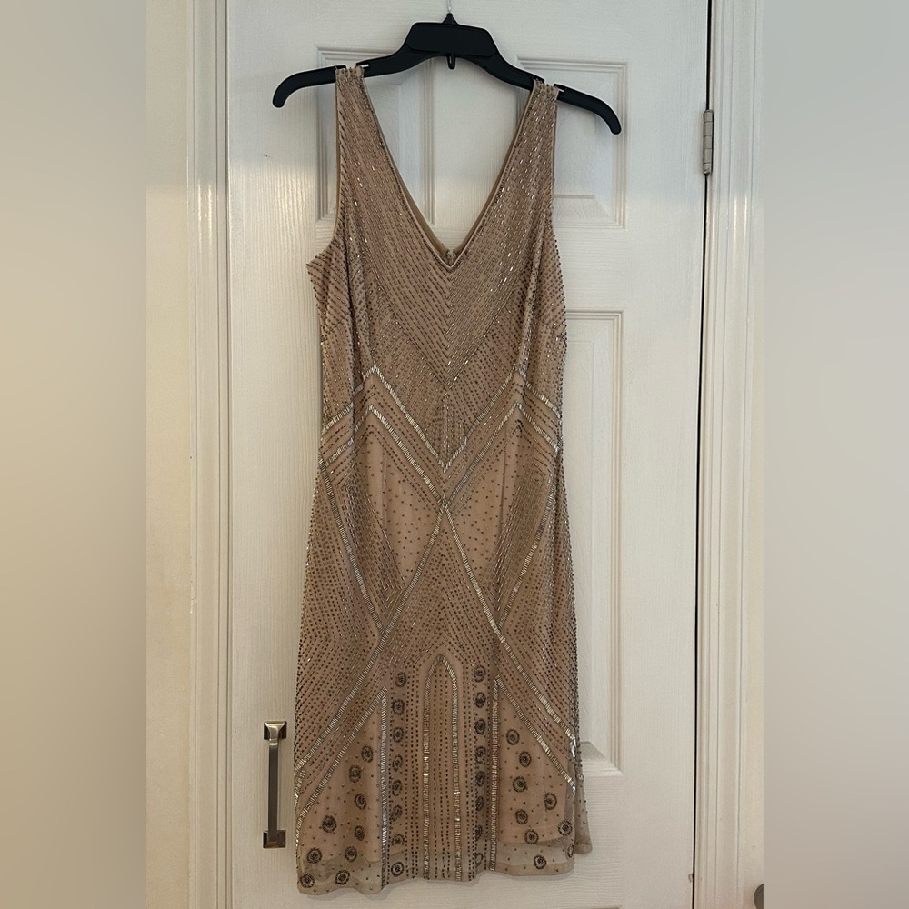 Adrianna Papell Gold Beaded Mini Dress size 10